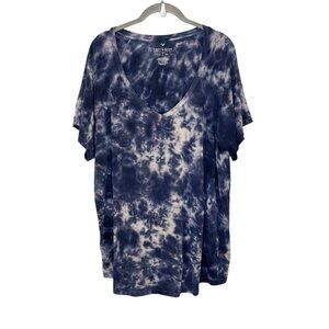 American Eagle Soft & Sexy Blue Tie-Dye T- Shirt XL Oversized Stretch V-Neck